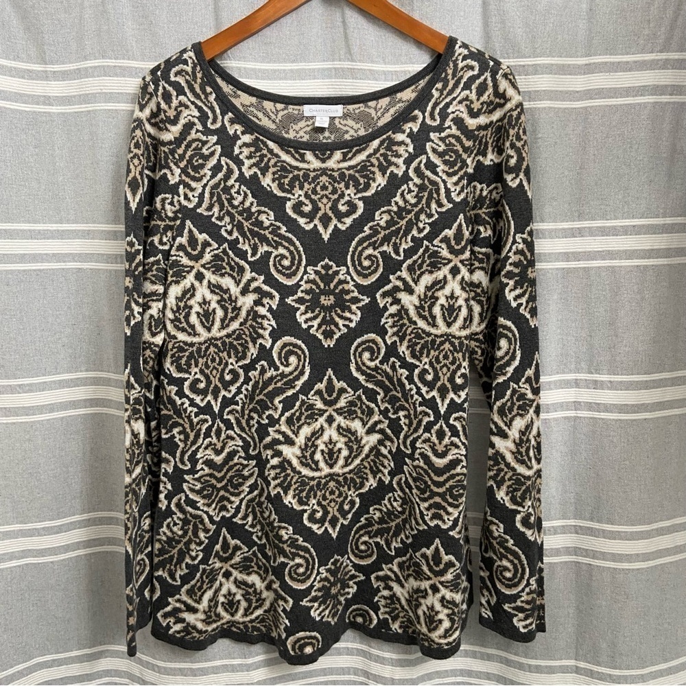 CHARTER CLUB / Damask Print Long Sleeve Sweater Size XL